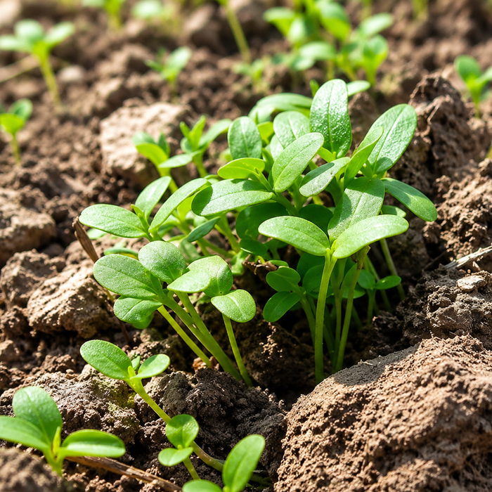 Young indigo plants growing in the soil