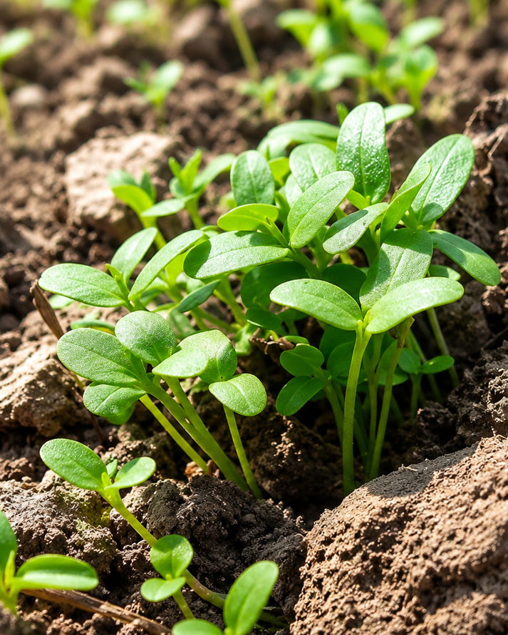Young indigo plants growing in the soil near Sakon Nakhon